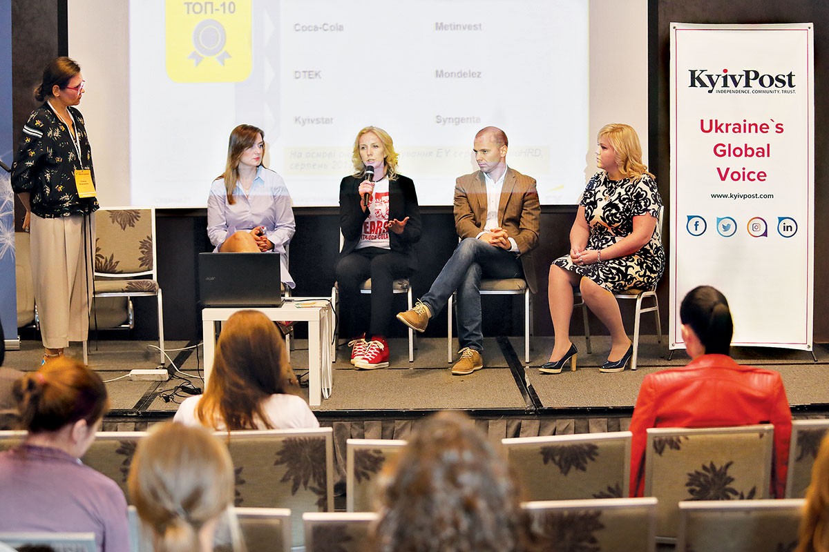 Top Employers In Ukraine Reveal Secrets Of Success Sep 22 2017 - from left representatives of kyivstar coca cola dtek and mondelez ukraine speak during the kyiv post and ey top 10 employers ceremony at the kyiv post