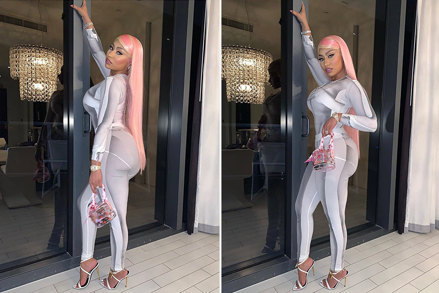 Nicki Minaj: Pink Bodysuit, Printed Leggings